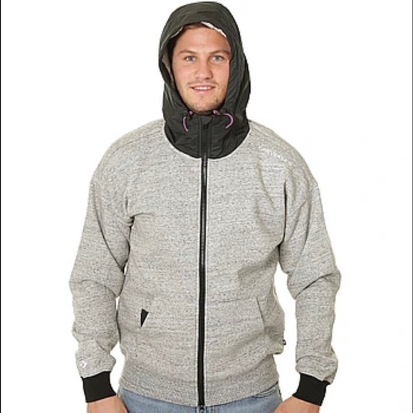 💖MEGA SALE💖 CONVERSE SWEATSHIRT MIXED MEDIA ZIP Grey Men's Size 10017907-A01 - Picture 4 of 6